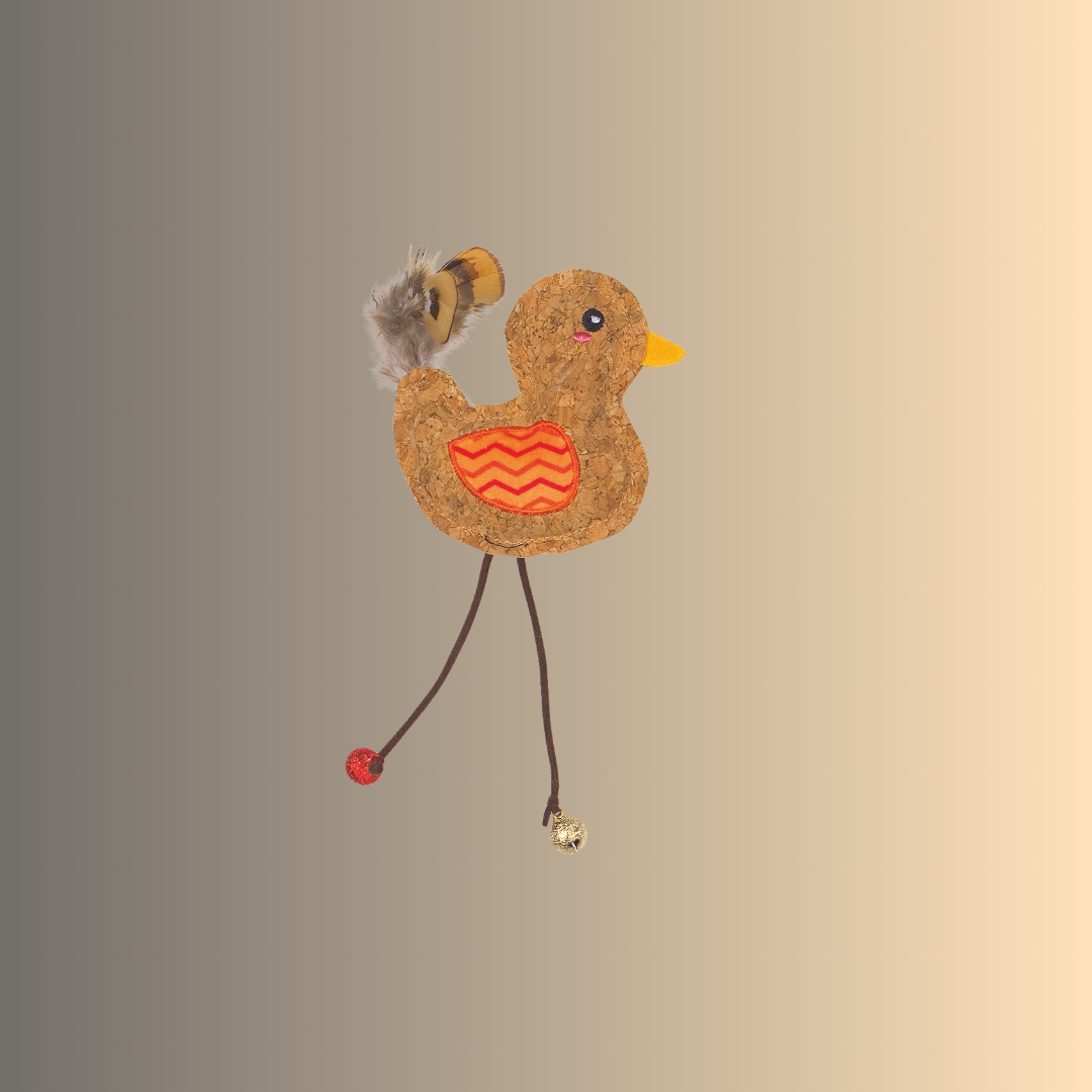 Oiseau en liège avec herbe à chat