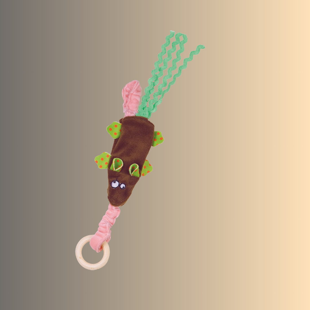 Souris en peluche élastique avec anneau en bois